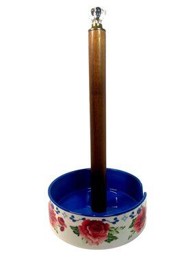 The Pioneer Woman Floral Paper Towel Holder With Wood Post & Crystal Knob 12" Ta